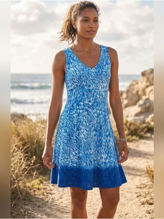 Athleta Dresses & Skirts - Athleta Reef Tank Dress Womens M Blue Aqua Print Soft Stretch Sleeveless